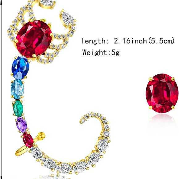 925 Silver Butterfly Ear Cuff Earrings for Women, Gold Purple Cubic Zirconia, Hy - Picture 4 of 6